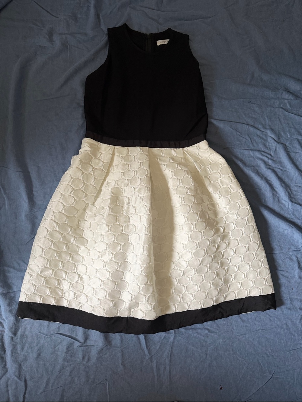 Carmen Marc Valvo Black & White Textured Fit-and-Flare Midi Dress